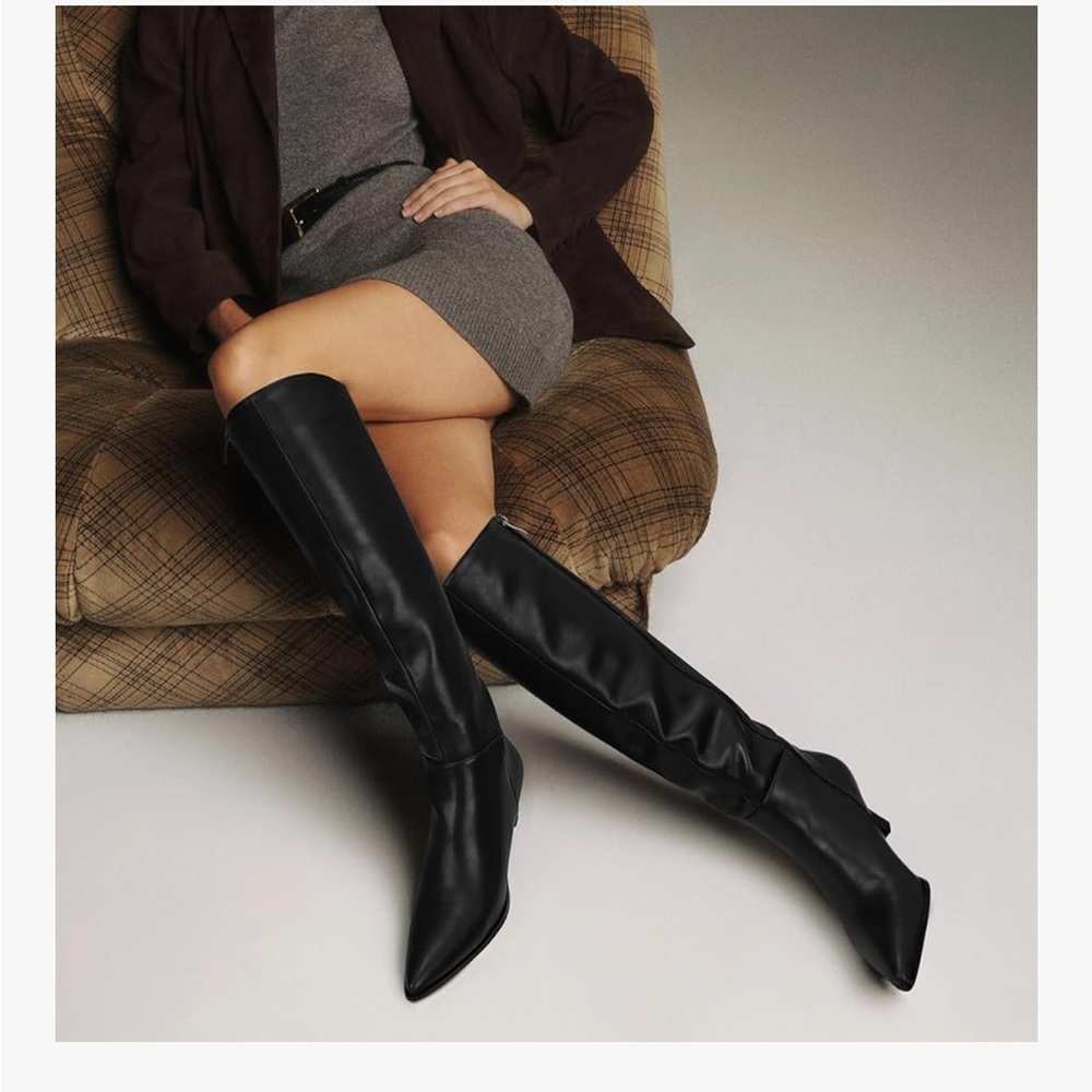 MICIFA Black Kitten Heel Knee High Boots